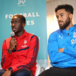 Joseph Olowu (Arsenal) and Andros Townsend (Crystal Palace) speaking at the Football Unites Launch